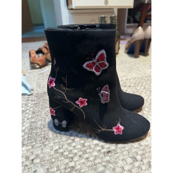 Nanette Lenore Floral Embroidered Butterfly Heeled Booties - Picture 2 of 7